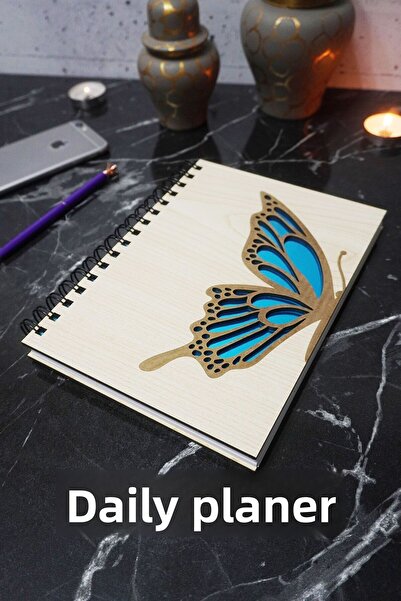 markcat مخطط يوميات بتصميم فراشة بغلاف خشبي - جدول زمني غير مؤقت - دفتر تخطيط...