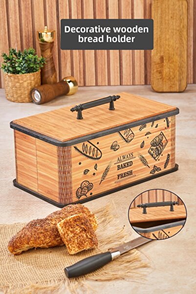 Tugomer Daisy Wooden Bread Holder with Lid - Natural Bread Basket with Design...
