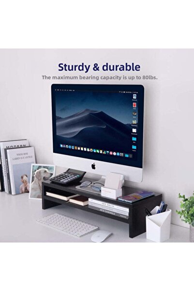 Modern home حامل شاشة مدمج مع رف تخزين - منظم مكتب مريح - أسود