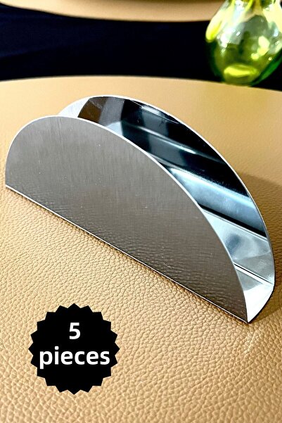 ÖzSa Home 5 قطع كروم فاخر ماتي منديل حامل الفولاذ المقاوم للصدأ حامل مناديل معدنية لمطعم مقهى العشاء