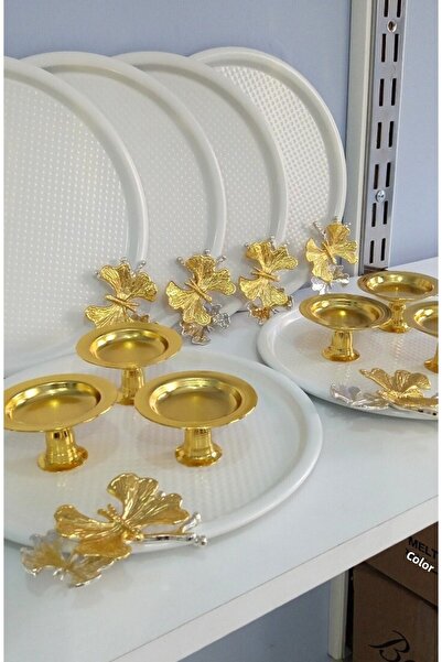 Elzem 2 Models in One, 6-Piece White Tray and 6-Piece Gold Macaron Holder
