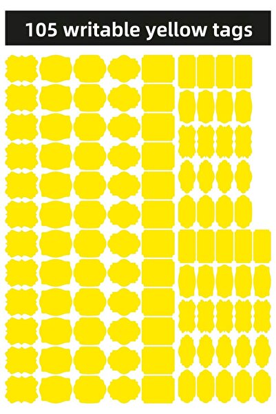 Nurline 105 bucăți de etichete scrise galbene, autocolante pentru borcane, galben în diferite forme și dimensiuni diferite