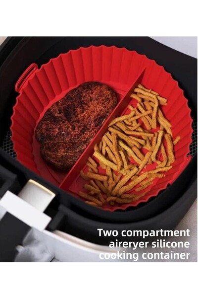 HOLLYHOME Airfryer Silicone Two Compartment Cooking Bowl Oven Mold 20x5 Cm Re...
