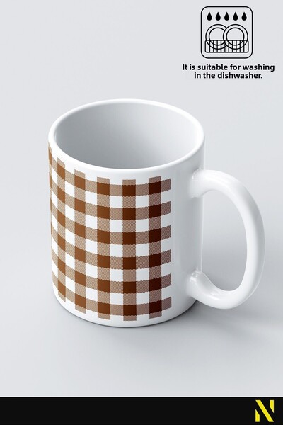 nilizma Brown Colored Plaid Gingham Patterned Mug Cup – 330 ml Mug |   Stylish and Durable Design