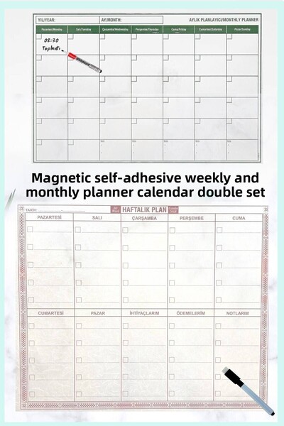 Nactumu Magnetic Self-Adhesive Weekly & Monthly Planner Calendar Set of Two