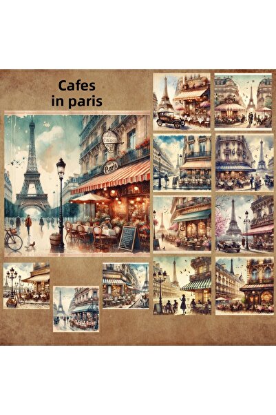 Pink Swan Craft 12 قطعة من مقهى باريس العتيق - مجموعة ملصقات مخططة لمجلة سكرا...