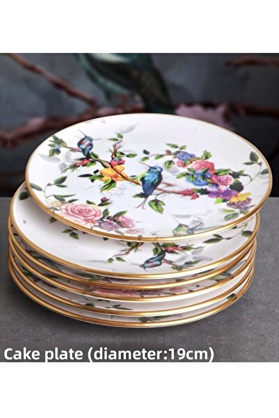 Pinkev Flora 21 Pieces 12 Person Ceramic Breakfast Cake Presentation Plate Set - Kup124F