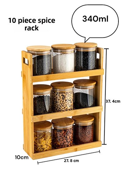 ALBETTO طقم بهارات من الخيزران مكون من 10 قطع مكون من 3 طبقات مع حامل