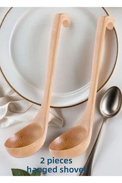 Efsoon Organics 2 Pieces Wooden Kitchen Ladle - with Sauce, Soup and Hanging apparatus
