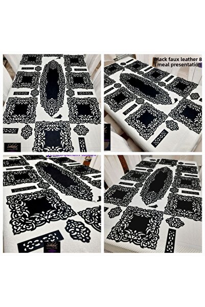 SEHARA طقم تقديم طعام جلد، 25 قطعة، تكفي 8 أشخاص (مفرش طاولة، أطباق تقديم، مف...