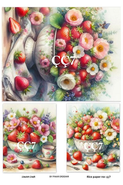 LİNEART ÇÇ7 نمط الفراولة والزهور مقاس 30*42 سم ديكوباج نحاسي