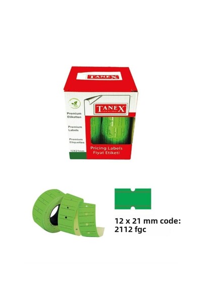 Tanex Fluorescent Green Fluorescent - Etichetă 12x21, 800 bucăți, 12 role