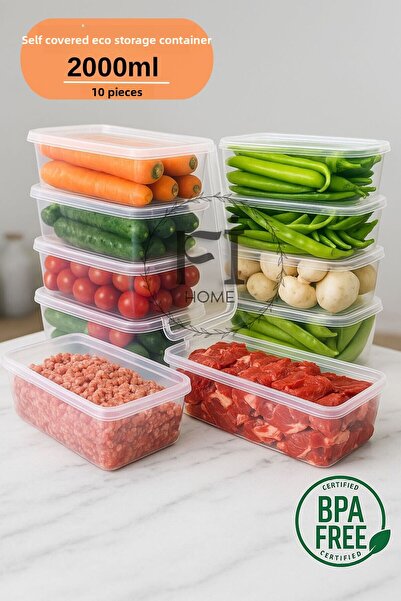 Fİ HOME Set of 10 Air-Tight Self-Covered Deep Freezer Storage Container 2 Liters