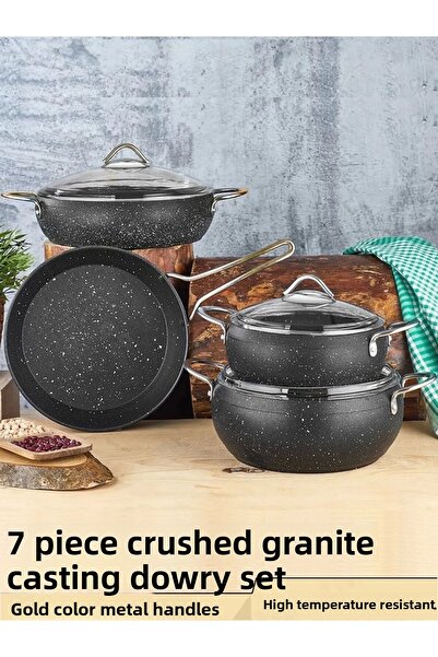 FİTHOME 7 Pieces 20-22 Cm Deep Pot 26 Cm Rice Pot 26 Cm Pan Can Enter the Oven Granite Pot Set