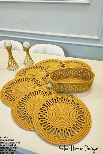 ADES HOME DESİGN Jute, American Service Set, 6 Plates, 1 Bread Basket, Plate ...