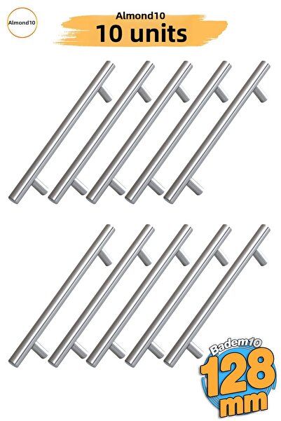 Badem10 Rosemary (10 Pcs) Inox Metal 128 mm (12.8 cm) Furniture Kitchen Drawer Cabinet Handle Handle Handles