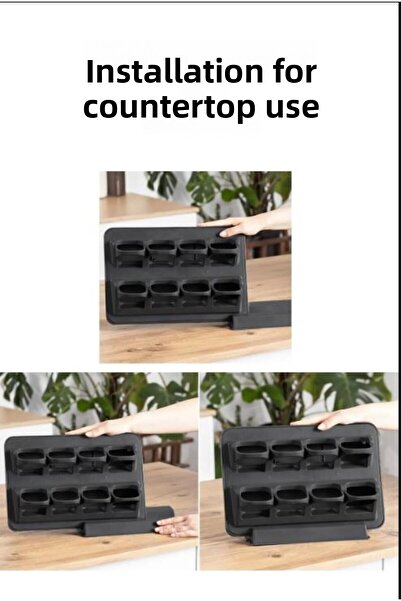 Hayveys home 8-Piece Black Spice Set with Stand - Countertop Cover, Adhesive Wall Mounted