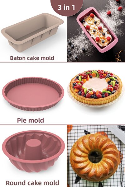 İronika Set of 3 Silicone Cake Molds Oval - Round - Tart Mold with Baton Top