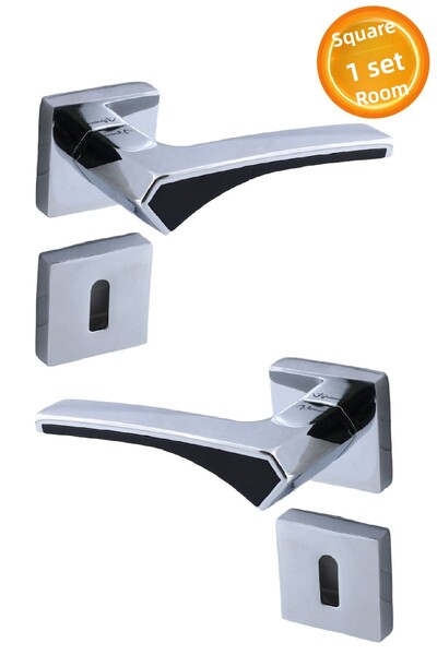 Badem10 ARMEX (1 SET) Mâner de ușă de cameră cu insignă pătrată, potrivit pentru dreapta și stânga, crom negru satinat