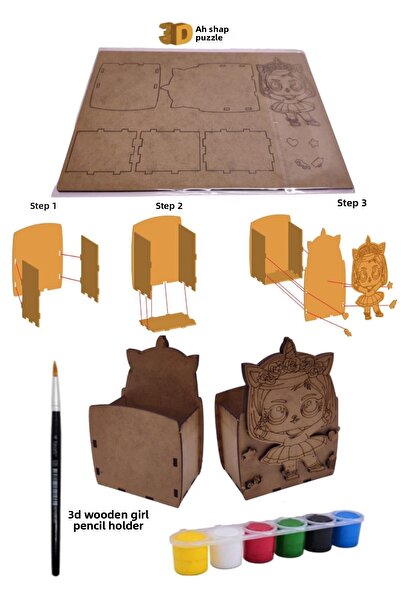 GLANCE Wooden Puzzle 3d Girl Pen Holder