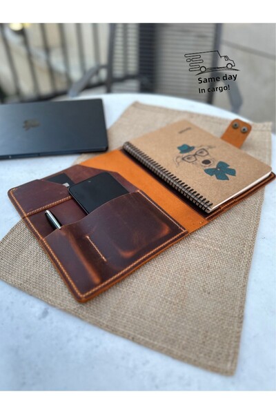 Leather Anatolia حقيبة دفتر ملاحظات مصنوعة يدويًا من الجلد الطبيعي مقاس A5، و...