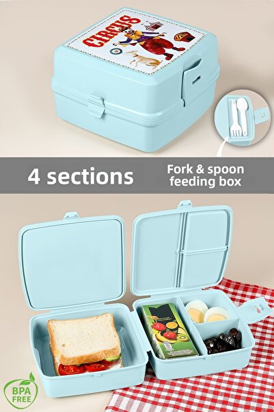 Meleni Baby 2-tier Children's Lunch Box with Compartments and Fork and Spoon - Mint