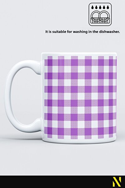 nilizma Purple Colored Plaid Gingham Patterned Mug Cup – 330 ml Mug |   Stylish and Durable Design