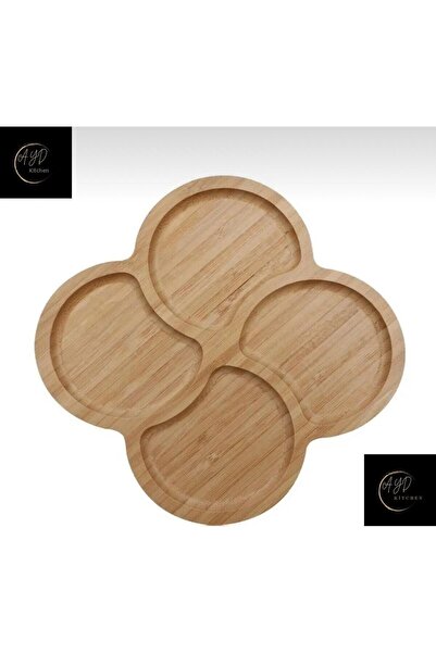 Ayd Kitchen Bamboo Natural Wooden Snack Bowl and Presentation Bowl with 4 Compartments