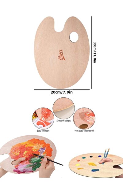 GLANCE Οβάλ Ξύλινη Παλέτα με Τρύπες για τον αντίχειρα 20x30 cm