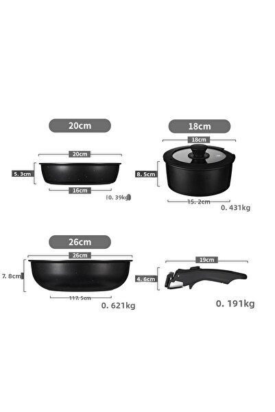 SHUFA Glamping 5 Piece Easy Clip Removable Handle Portable Pan and Pot Set