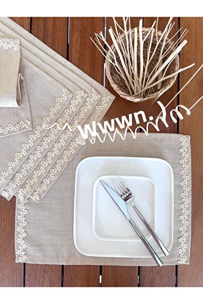 desen izmir American Service, γιούτα ανάγλυφη, λινό μπεζ φύλλο 6 τμχ