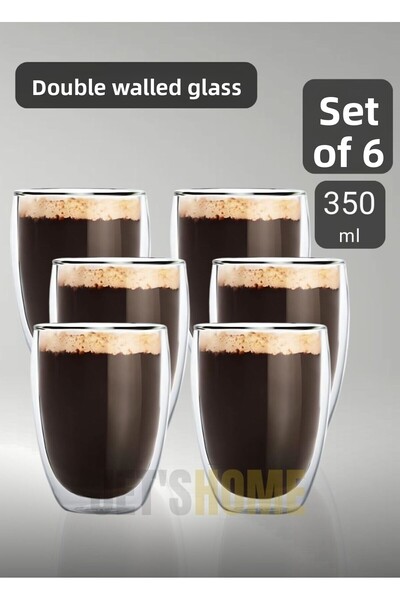 Jet's Home Set of 6 Latte - Cappuccino and Americano Glasses, Double Wall, 35...