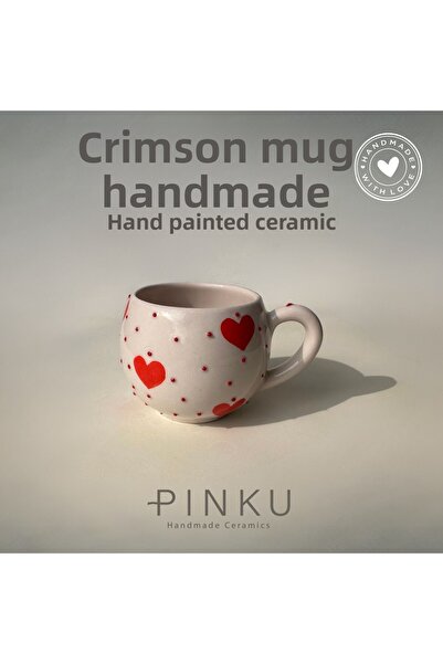 PINKU Ceramics كوب سيراميك مصنوع يدويًا من Crimson - قلب أحمر (مناسب للقهوة و...
