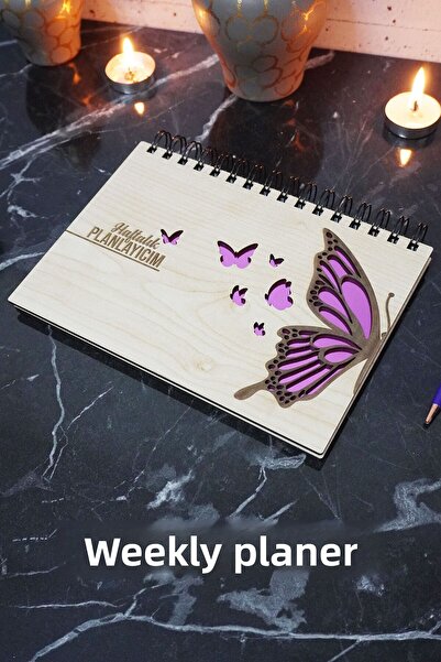 markcat Butterfly Wooden Schedule Book - Agenda - Weekly Planner (WOOD COLOR ...