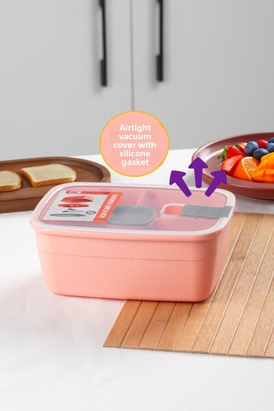 Porsima 3193 Vacuum Self-Feeding Lunch Box with Spoon, Fork and Sauce Bowl - 2-Tier Lunch Box - Lunch Box