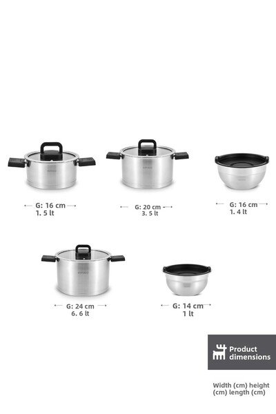 Karaca Aşiyan 10 Piece Foldable Steel Cookware Set with Handles Storage Cover