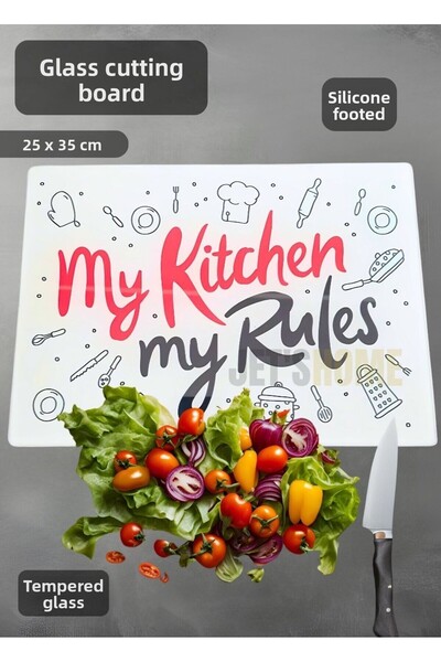 Jet's Home لوح تقطيع زجاجي لوح تقطيع مقسى بأرجل من السيليكون مقاس 25 × 35 سم