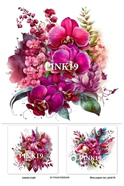 LİNEART سلسلة PINK19 - ديكوباج نحاسي منقوش بالزهور الوردية 30x42