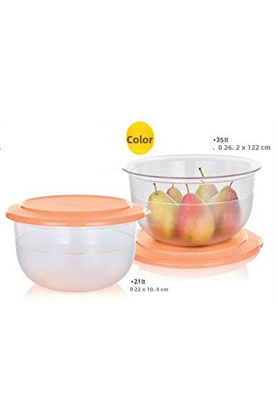 Tupperware مجموعة كريستالين للخدمة والتخزين بسعة 2.1 لتر و3.5 لتر مكونة من قطعتين برتقالية