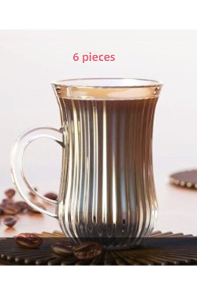 DİBA AVM Glass Glass Tea Cup with Handle Tea Cup with Handle Tea Cup with 6 Count 130 ml