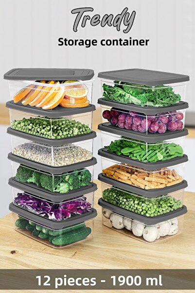 Meleni Home 1900ml Γκρι Ορθογώνιος Οργανωτής Αποθήκευσης Τροφίμων 12 τεμαχίων...