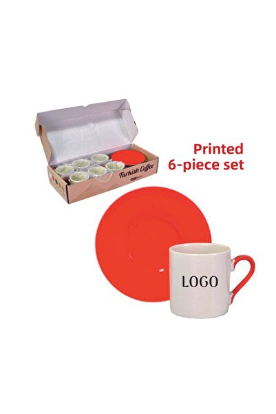 SIRADIŞI REKLAM طقم فناجين قهوة بورسلين أحمر مكون من 6 قطع