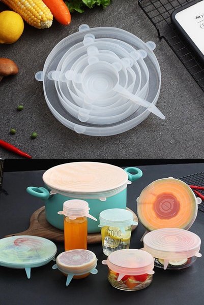 HERFİE 6 Pieces Flexible Shape Stretch Freshness Preserving Caps Food Cap Fre...