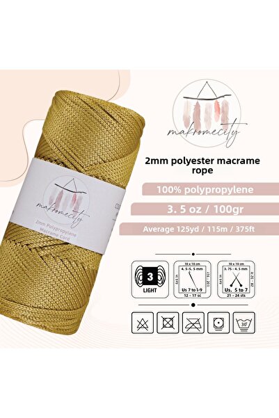 Makromecity Premium 100 Gr Polyester Macrame Thread Mustard 2mm - 120 M Supla Thread And Bag Thread