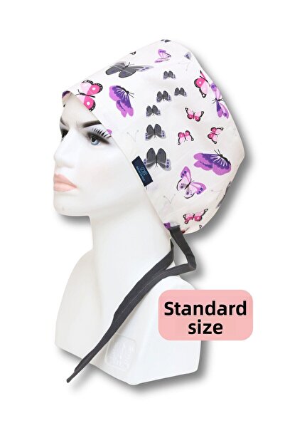 doktorbonem Стандартен размер лилава хирургическа шапка с мотив на пеперуда з...