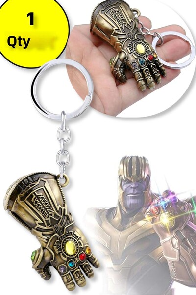 TOYFEST Thanos 3D Hand Figure Stoned Metal Keychain - Gold Color - 1 Pc