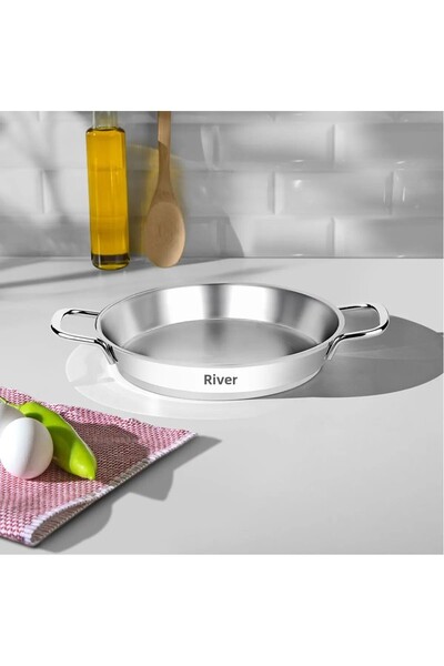 Nehir Silver Italian Steel Coverless Omelette Pan Set 16-18-20Cm-Tongs Gift
