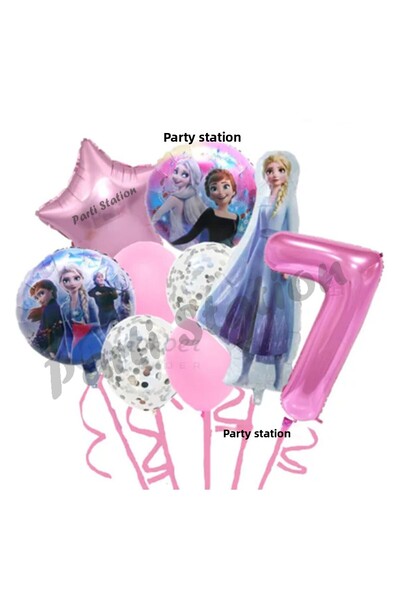 Parti Station مجموعة بالونات عيد ميلاد فروزن إلسا باللون الوردي لعمر 7 سنوات ...