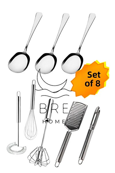 BRE HOME 8 قطع من أدوات المطبخ العملية المصنوعة من الفولاذ المقاوم للصدأ