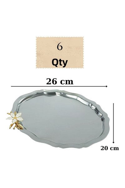 Yaren Style 6-Piece Luxury Oval Mini Lily Flower Figured Stainless Steel Coffee Presentation Tray – Non-Tarnishing Elegance